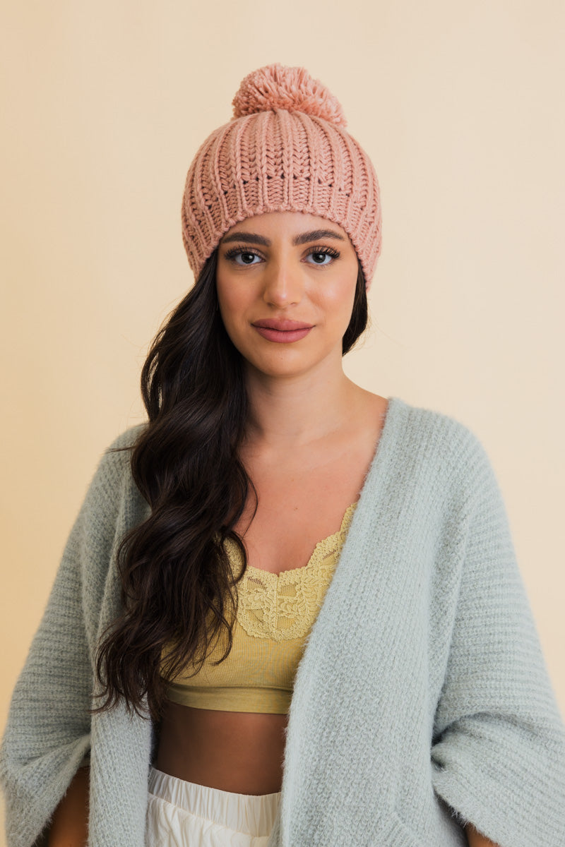 Chunky Cable Knit Pom Beanie Leto Collection