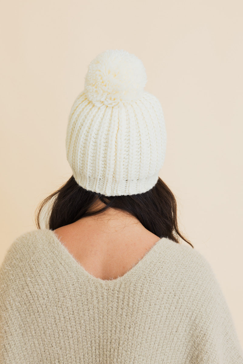Chunky Cable Knit Pom Beanie Leto Collection