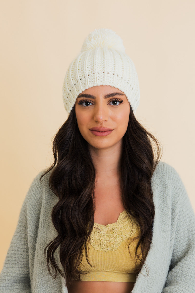 Chunky Cable Knit Pom Beanie Leto Collection