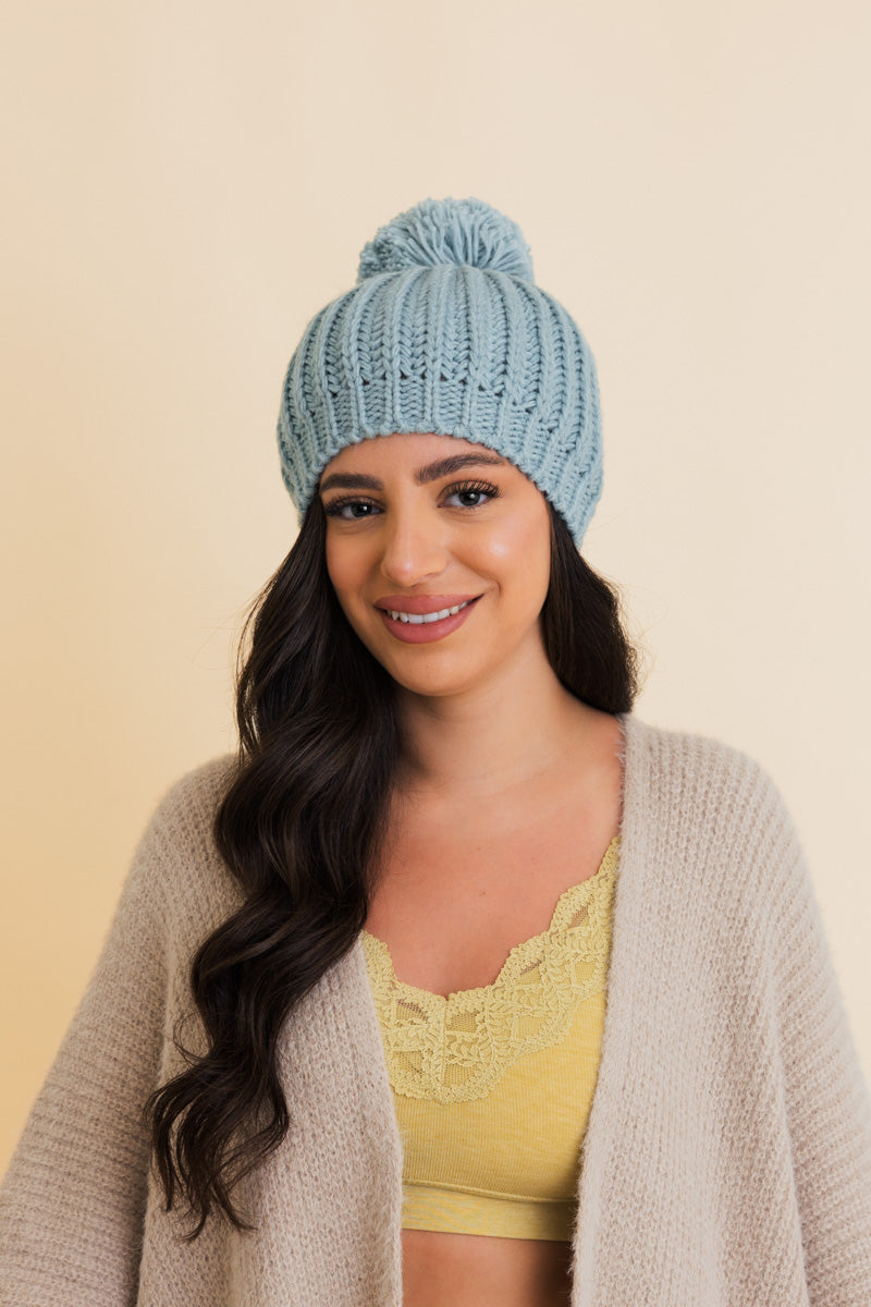 Chunky Cable Knit Pom Beanie Leto Collection