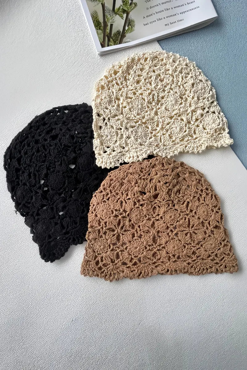 Crochet Lace Beanie – Hollow Out Knit Skull Cap for Women Leto Collection