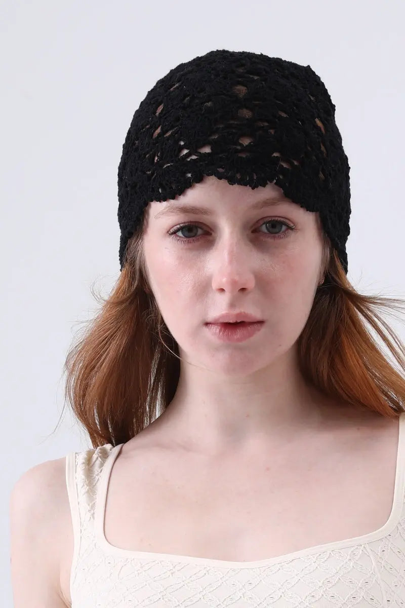 Crochet Lace Beanie – Hollow Out Knit Skull Cap for Women Leto Collection