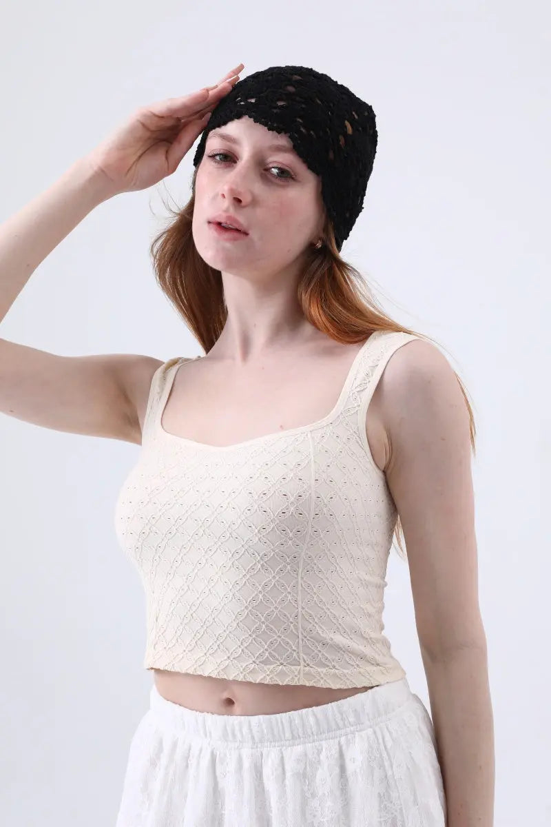 Crochet Lace Beanie – Hollow Out Knit Skull Cap for Women Leto Collection