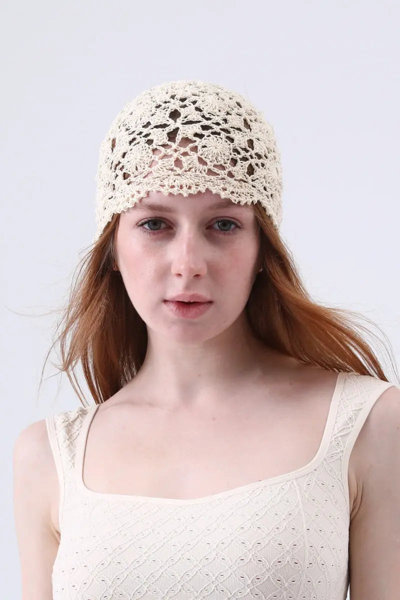 Crochet Lace Beanie – Hollow Out Knit Skull Cap for Women Leto Collection