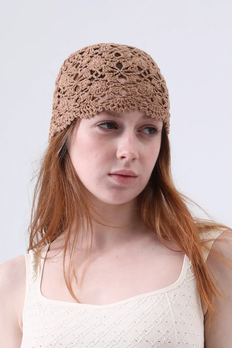 Crochet Lace Beanie – Hollow Out Knit Skull Cap for Women Leto Collection