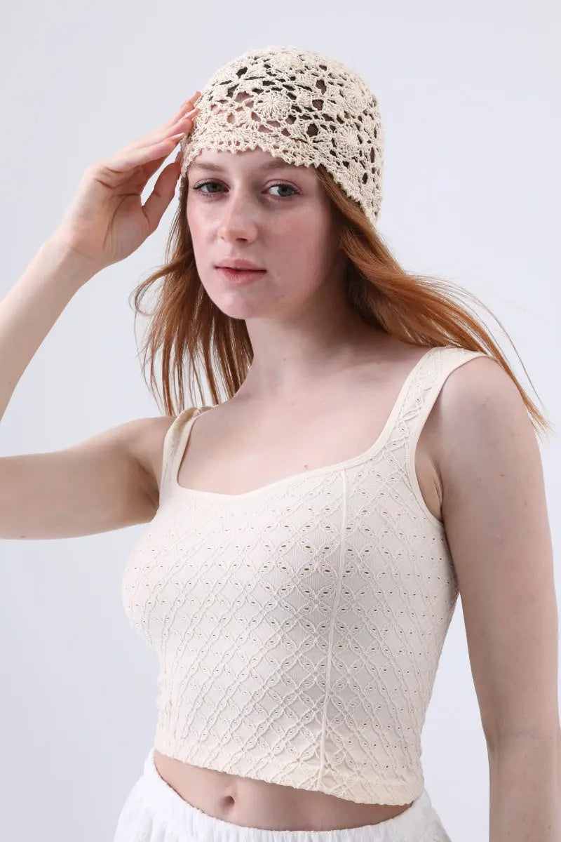 Crochet Lace Beanie – Hollow Out Knit Skull Cap for Women Leto Collection