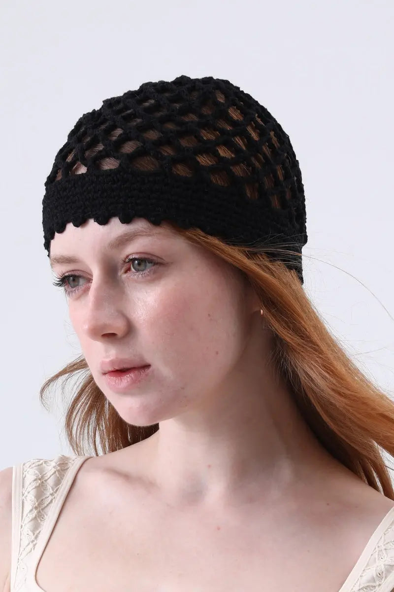 Boho Crochet Mesh Head Cap – Lightweight Hollow Knit Beanie Leto Collection