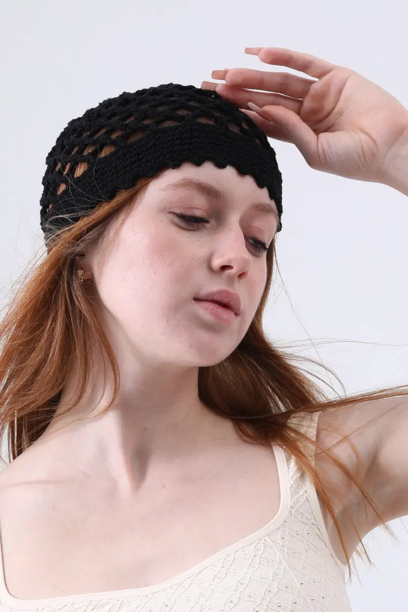 Boho Crochet Mesh Head Cap – Lightweight Hollow Knit Beanie Leto Collection