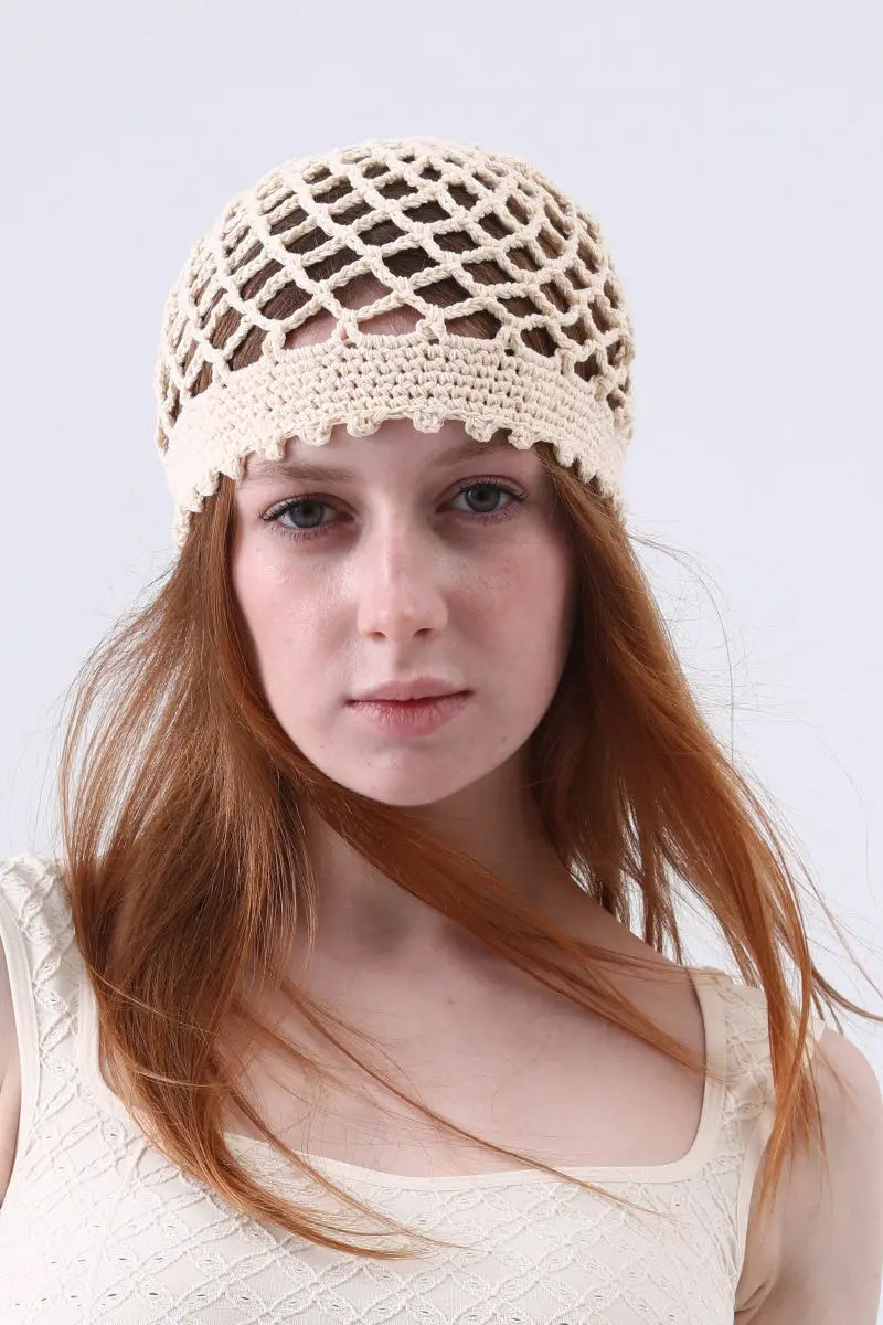 Boho Crochet Mesh Head Cap – Lightweight Hollow Knit Beanie Leto Collection