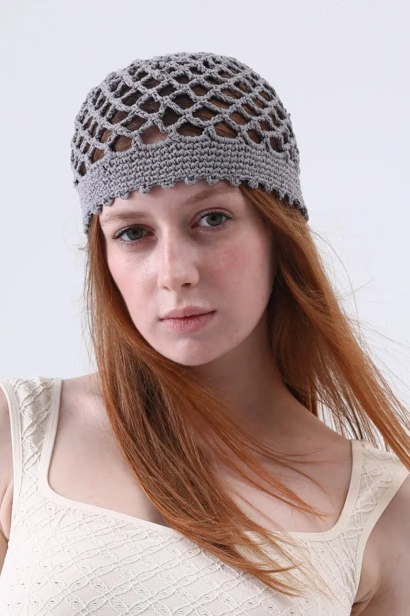 Boho Crochet Mesh Head Cap – Lightweight Hollow Knit Beanie Leto Collection