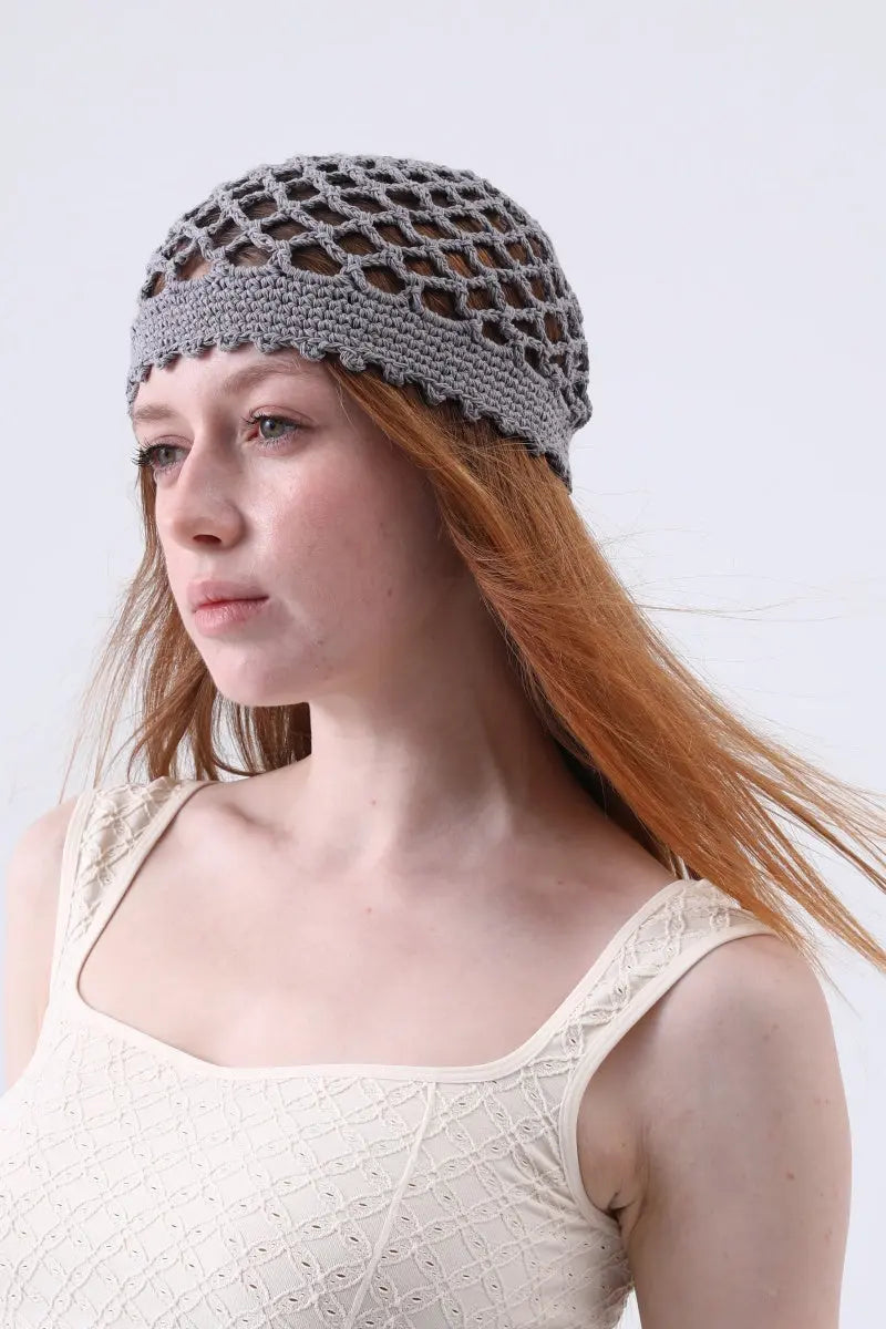 Boho Crochet Mesh Head Cap – Lightweight Hollow Knit Beanie Leto Collection