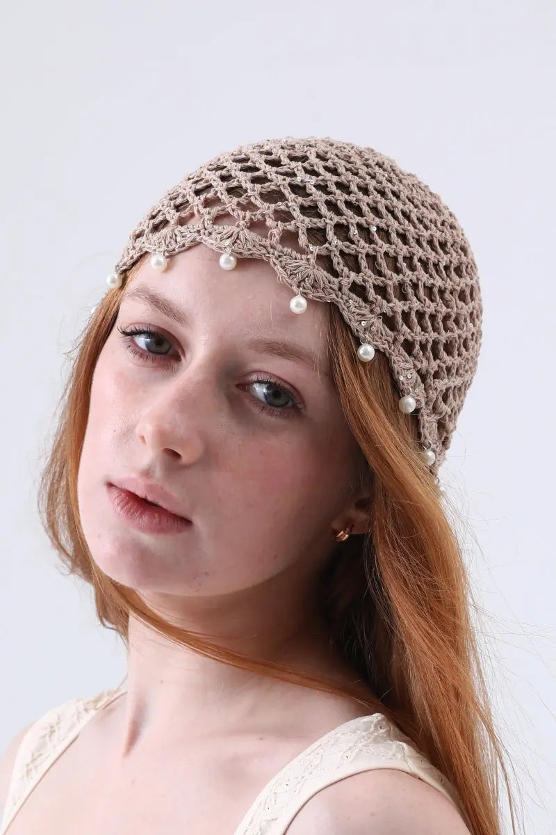 Boho Sequin Pearl Tassel Crochet Beanie – Lightweight Hollow Knit Hat Leto Collection