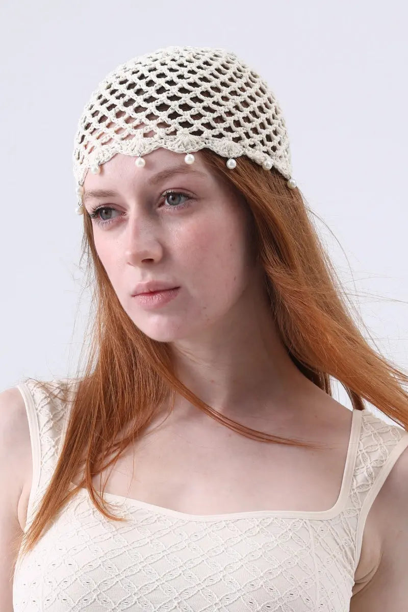Boho Sequin Pearl Tassel Crochet Beanie – Lightweight Hollow Knit Hat Leto Collection