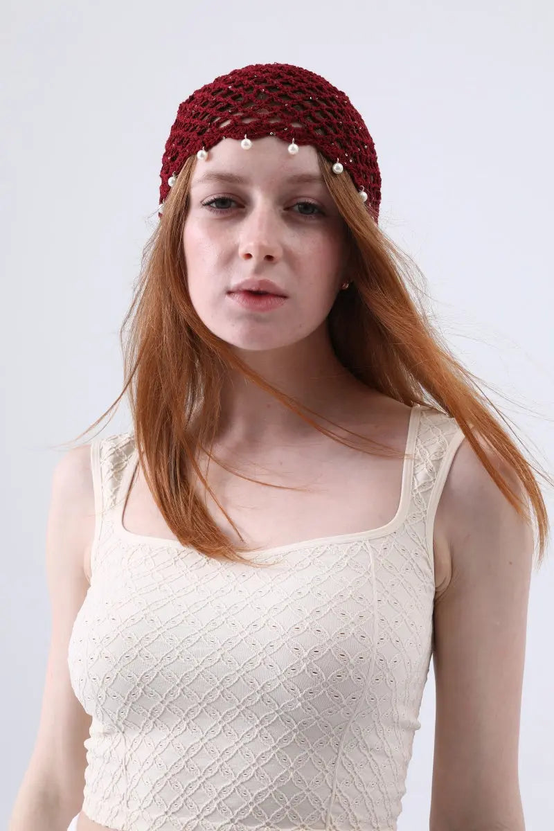 Boho Sequin Pearl Tassel Crochet Beanie – Lightweight Hollow Knit Hat Leto Collection