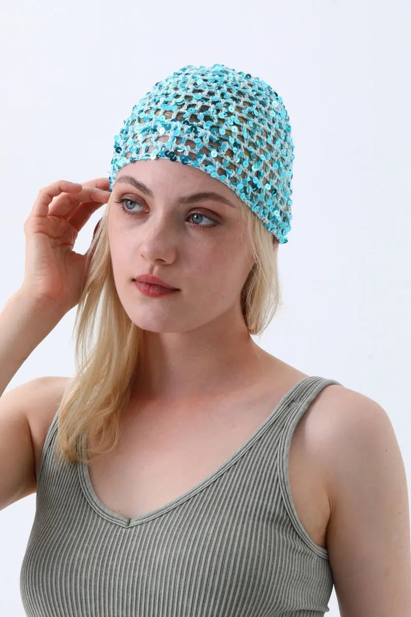 Boho Sparkle Sequin Crochet Mesh Beanie – Party Ready Leto Collection