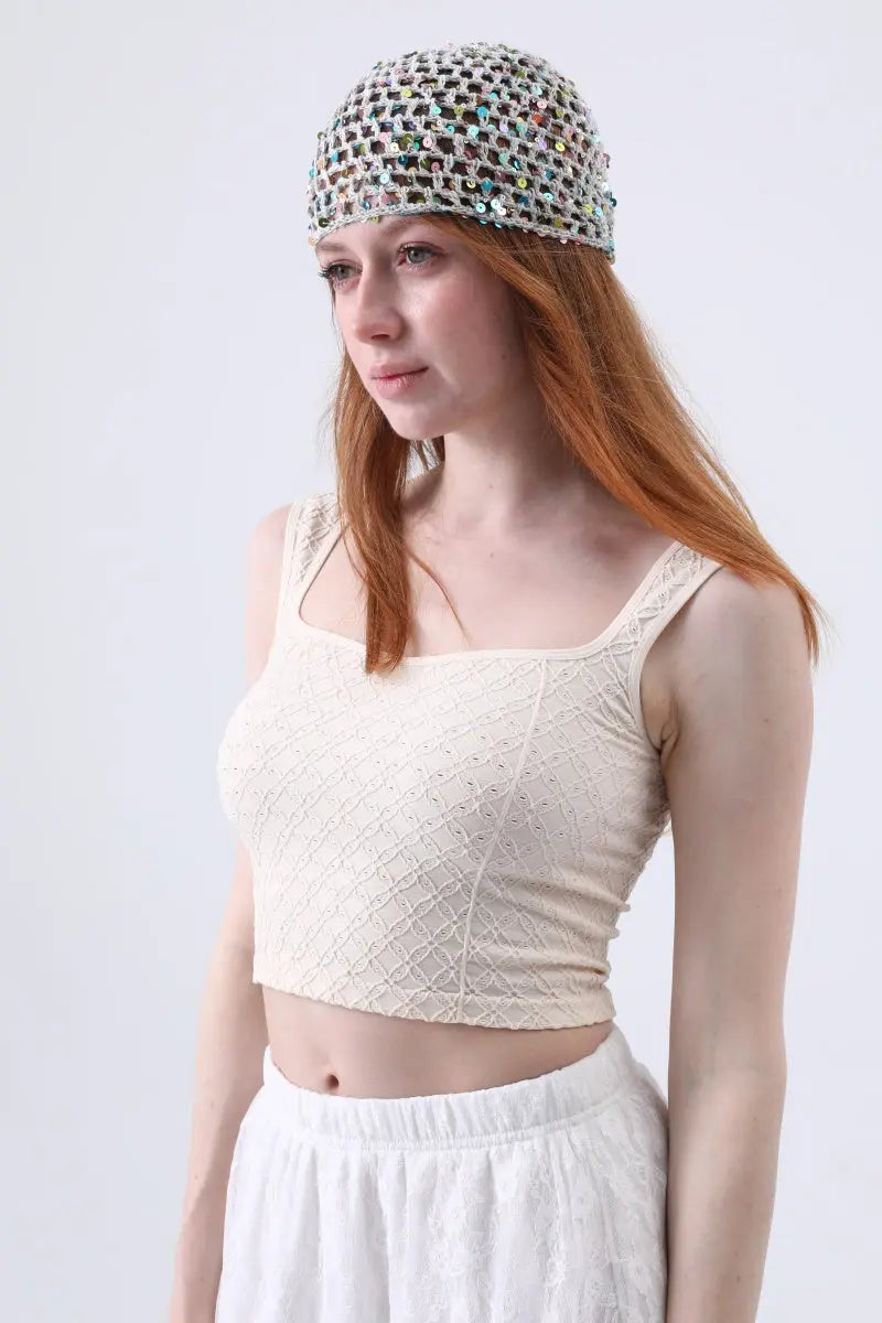 Boho Sparkle Sequin Crochet Mesh Beanie – Party Ready Leto Collection