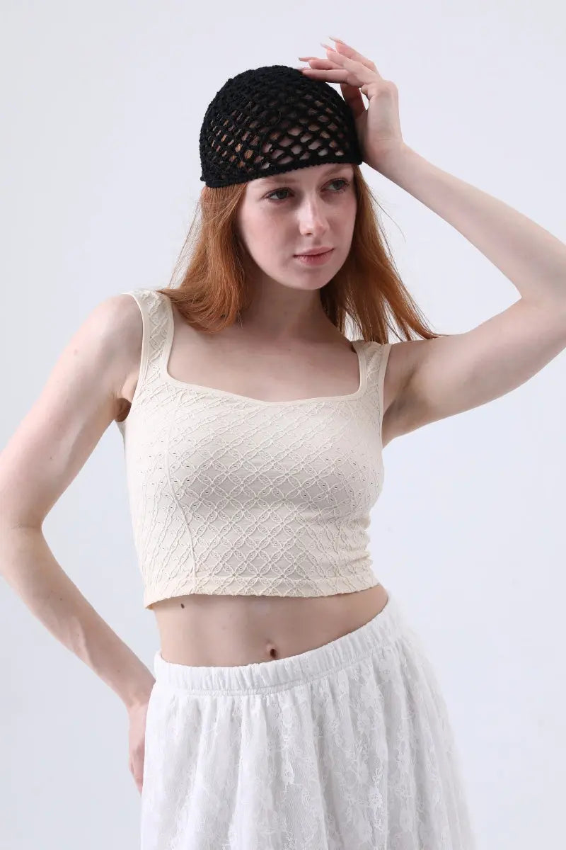 Vintage Hollow Out Crochet Mesh Beanie – Retro Knit Head Wrap Leto Collection