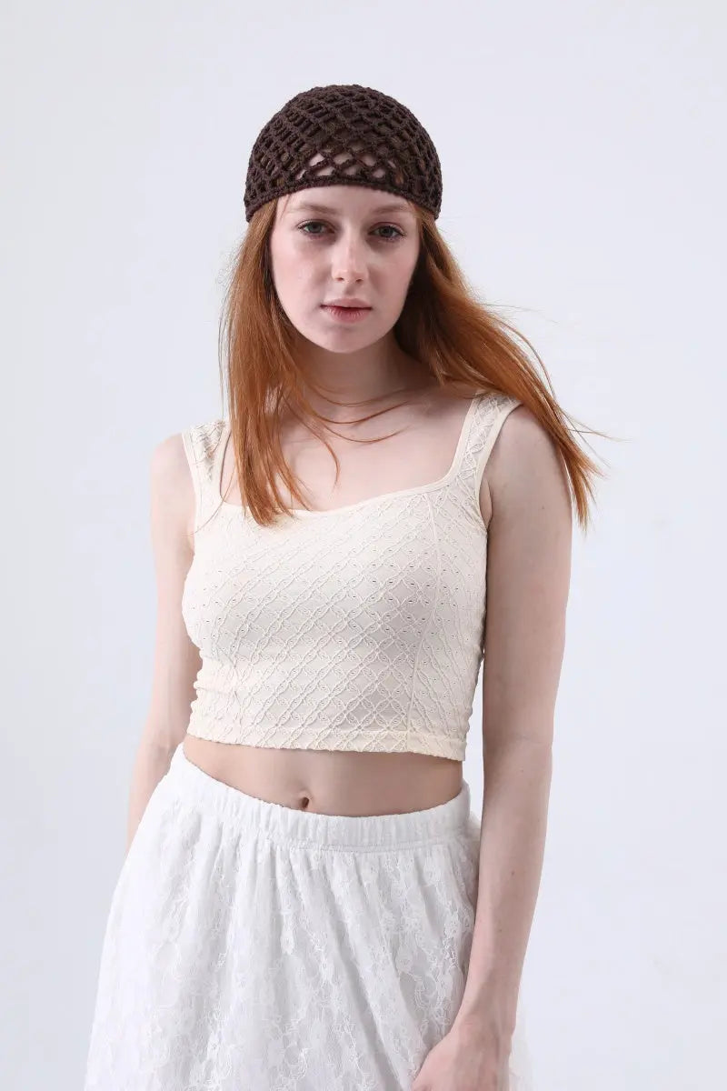 Vintage Hollow Out Crochet Mesh Beanie – Retro Knit Head Wrap Leto Collection