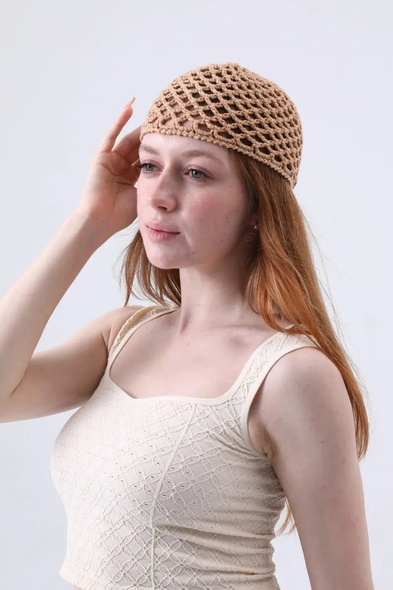 Vintage Hollow Out Crochet Mesh Beanie – Retro Knit Head Wrap Leto Collection