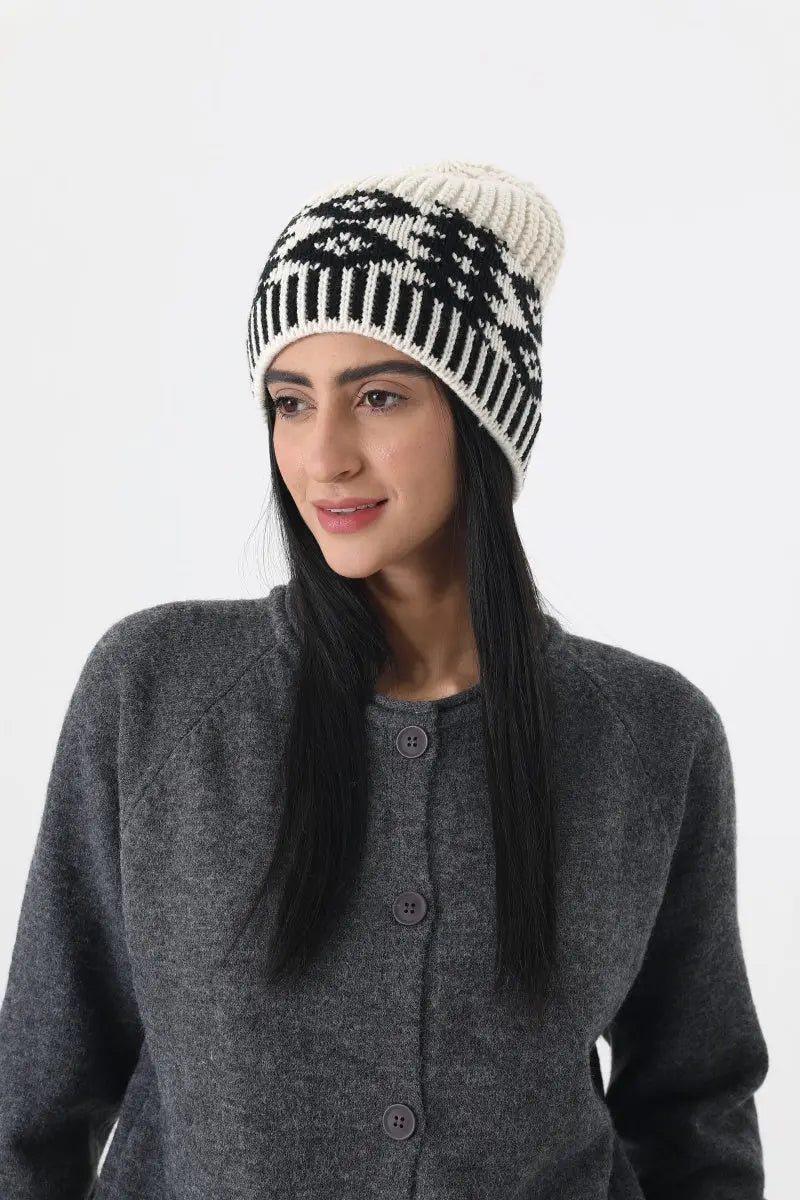 Vintage Fair Isle Knit Beanie Soft Geometric Pattern Winter 🧶❄️ Leto Collection