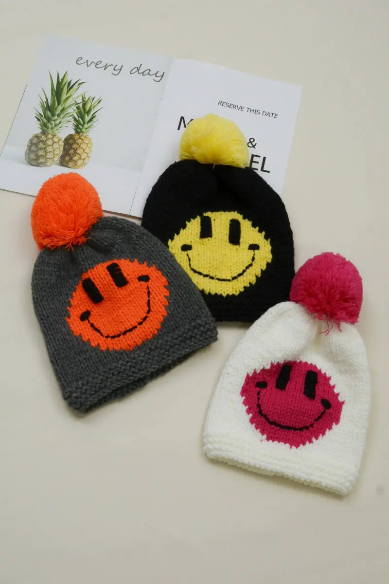 Handmade Smiley Pom Pom Knit Winter Beanie For Women ☃️😊 Leto Collection