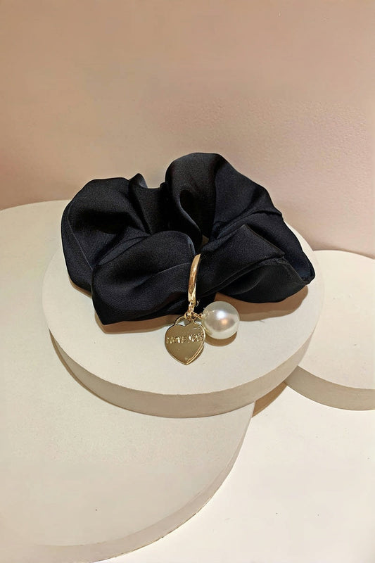 Solid Satin Scrunchies – Detachable Chain Accent ✨🖤 Leto Collection