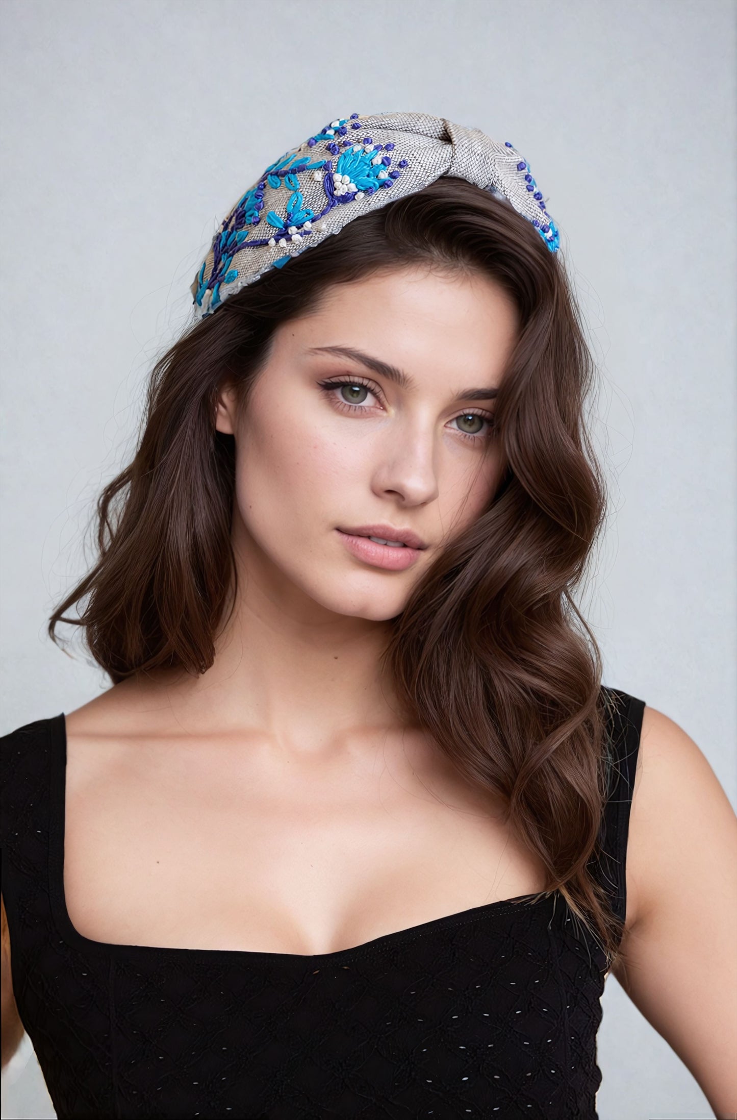 Aqua Blossom Embroidered Headband Leto Collection