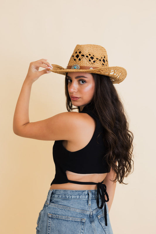 Western Girl Woven Raffia Cowboy Hat Leto Collection