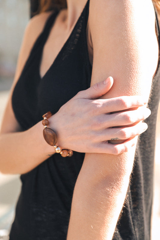 Rustic Wood and Stone Fashion Bracelet Leto Collection