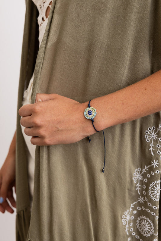 Boho Blue Eye Adjustable Cord Bracelet 💙 Leto Collection