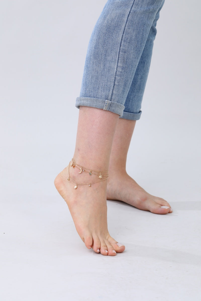 Celestial Star & Moon Anklet – Dreamy Layered Charm✨🌙 Leto Collection