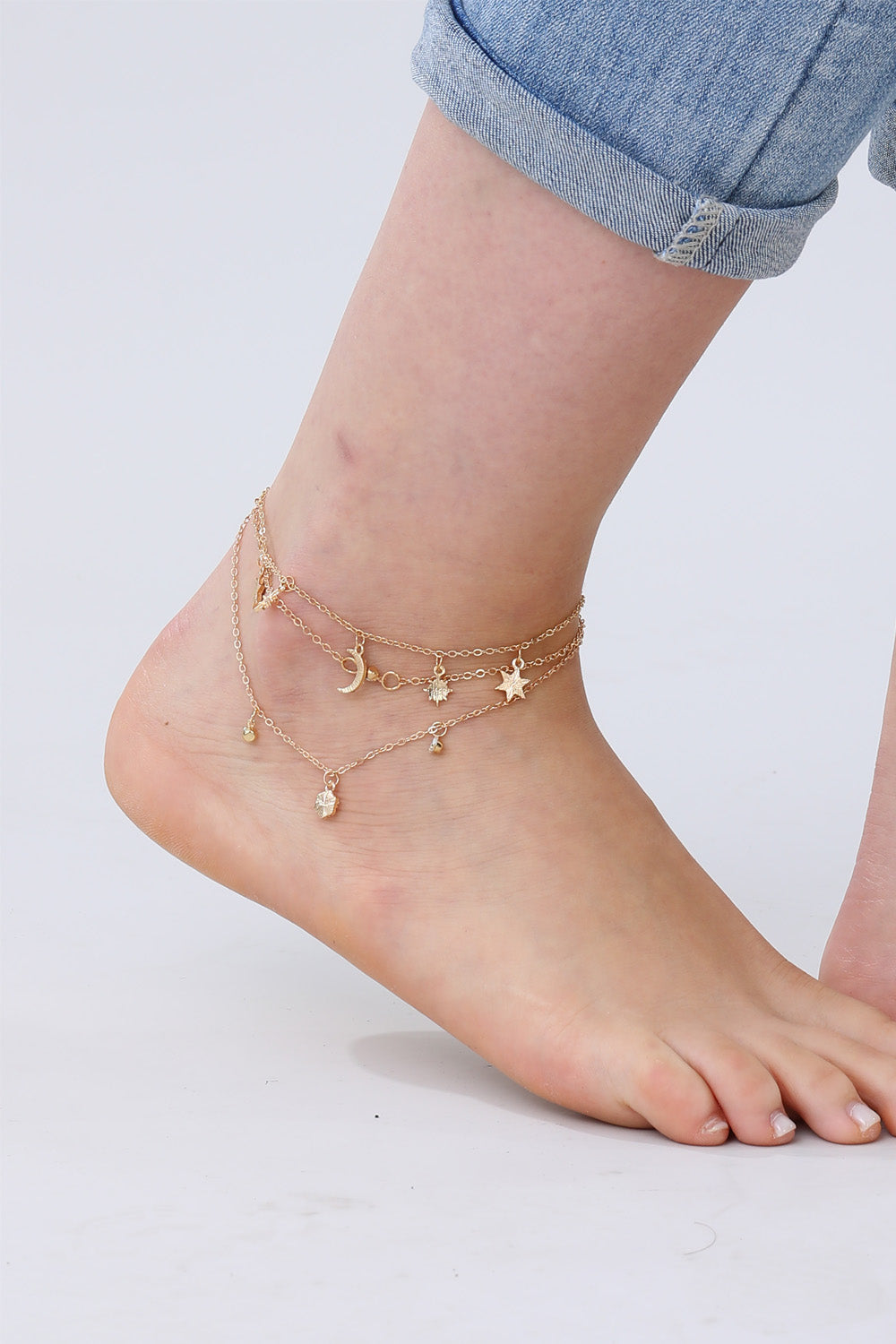 Celestial Star & Moon Anklet – Dreamy Layered Charm✨🌙 Leto Collection