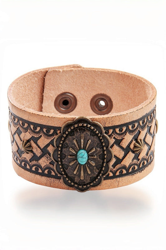 Desert Muse: Bohemian Vintage Turquoise Leather Cuff-Band Bracelet Leto Collection
