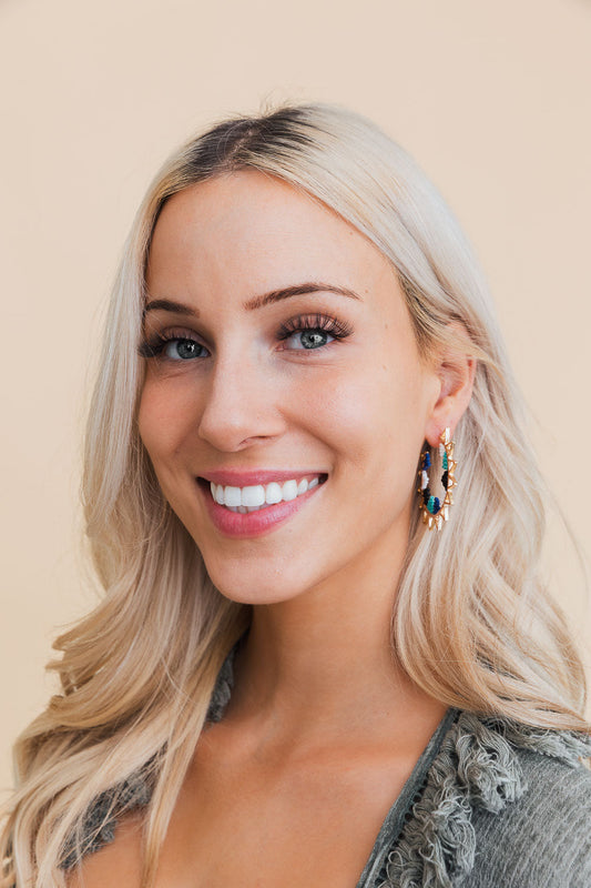 Color Splash Beaded Semi Hoop Earrings Leto Collection