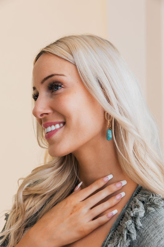 Turquoise Stone Drop Chain Earrings💎 Leto Collection