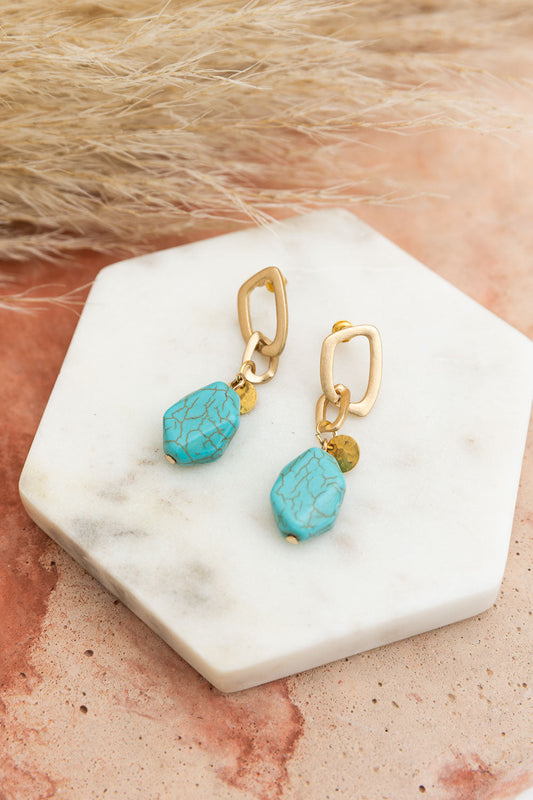 Turquoise Stone Drop Chain Earrings💎 Leto Collection