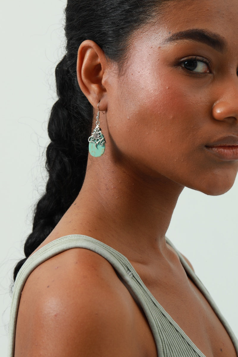 Ethnic Openwork Earrings – Carved Turquoise Inlay💎 Leto Collection