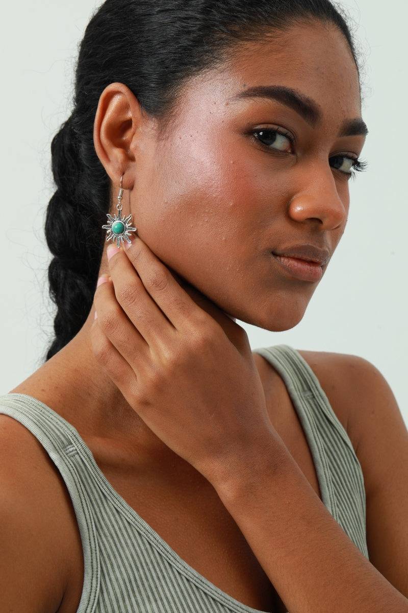 Mini Sun Earrings – Turquoise Inlay Accent🌞 Leto Collection