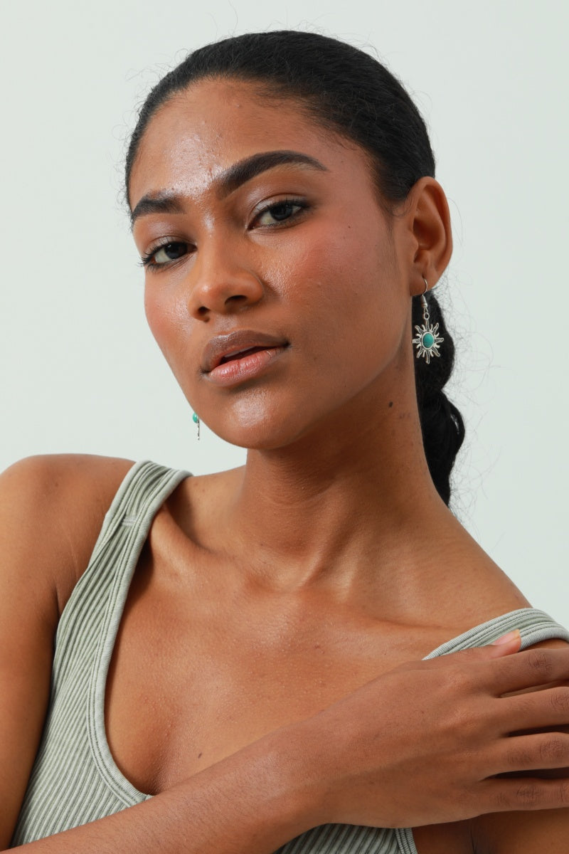 Mini Sun Earrings – Turquoise Inlay Accent🌞 Leto Collection