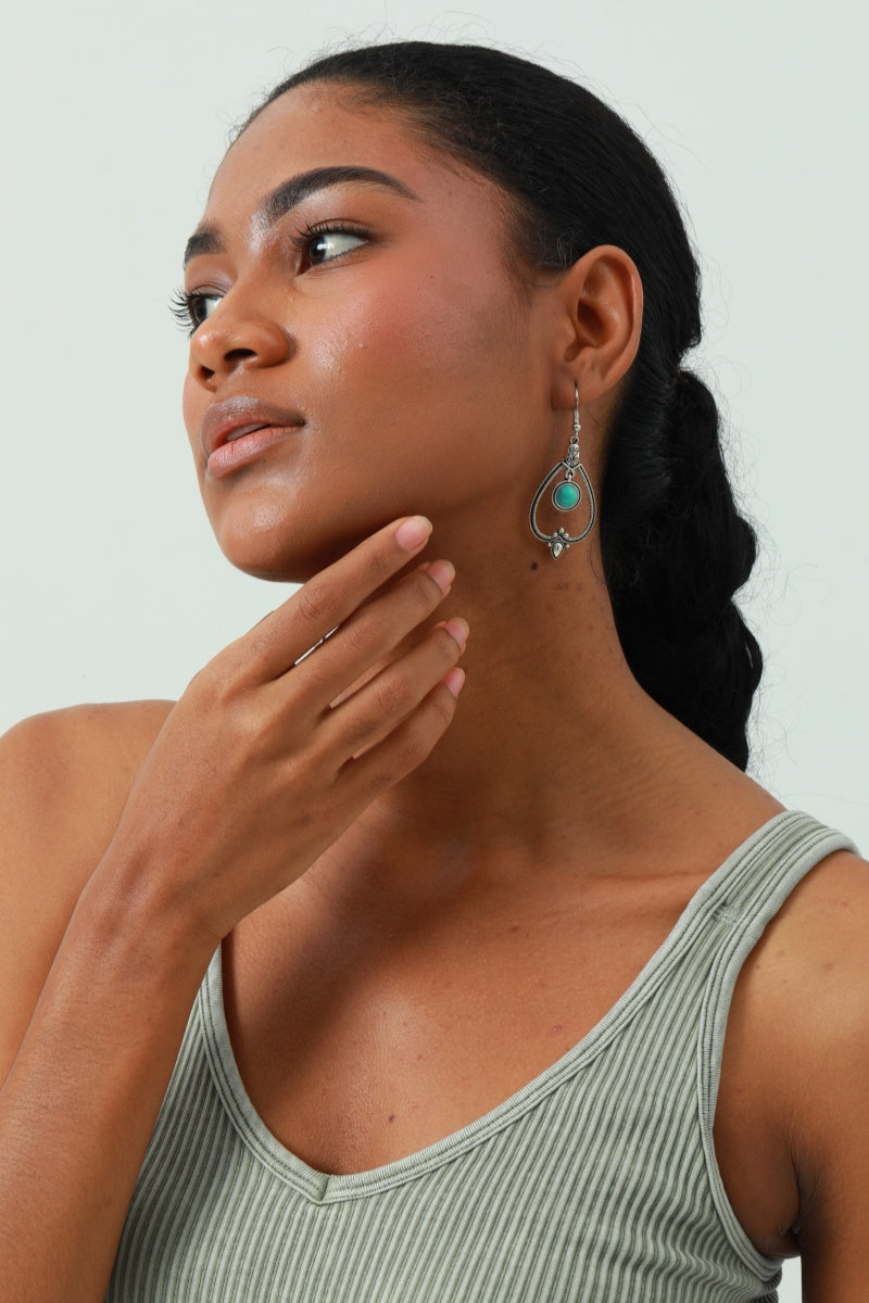 Boho Heart Earrings - Cutout Design & Turquoise Accent💙 Leto Collection