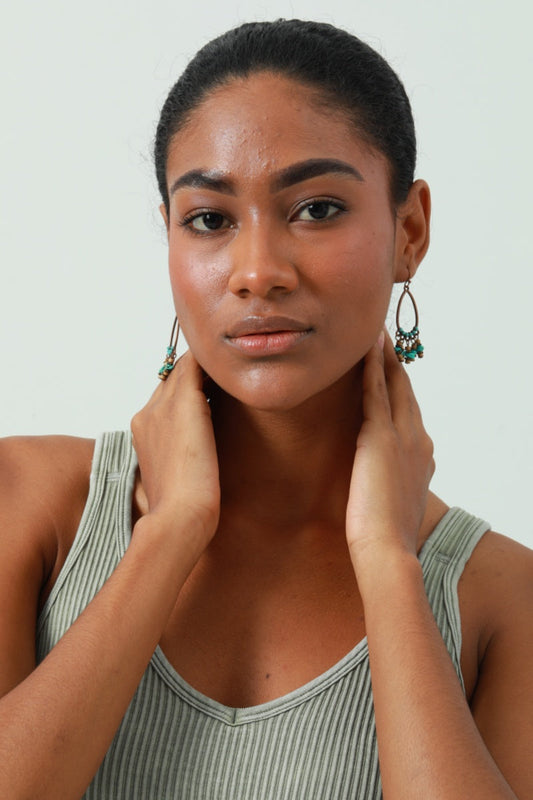 Vintage Boho Earrings – Turquoise & Tassel Details💎 Leto Collection