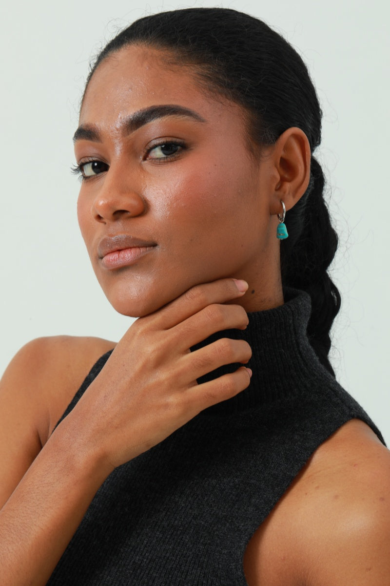 Natural Turquoise Earrings – Irregular Stone Design 💎 Leto Collection