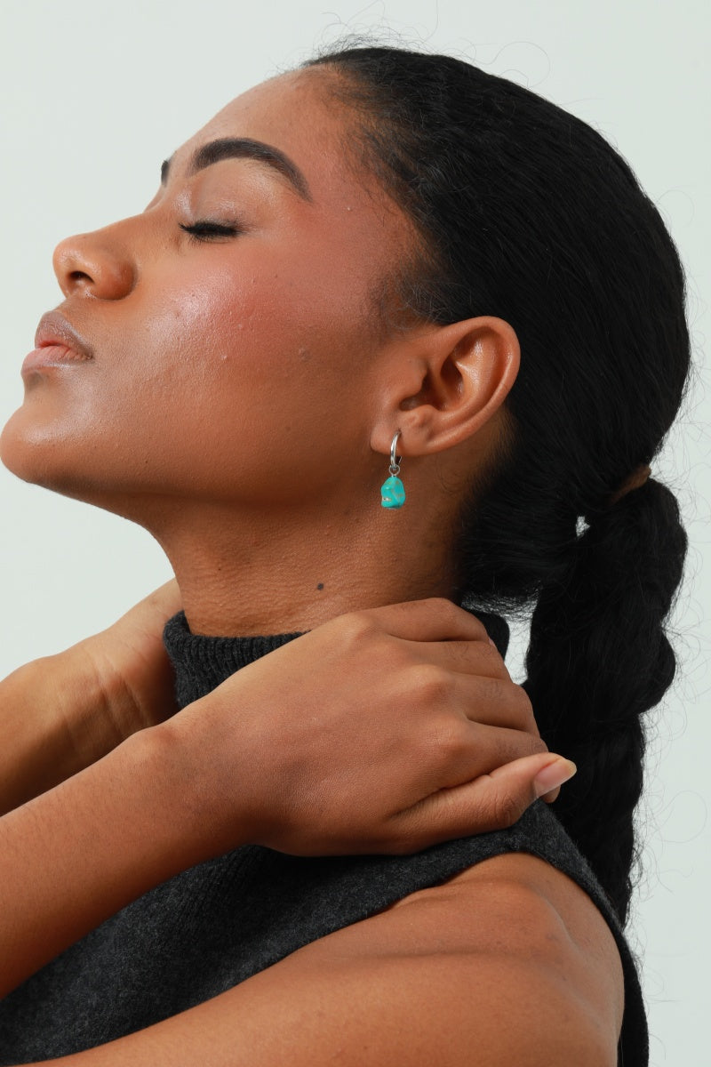 Natural Turquoise Earrings – Irregular Stone Design 💎 Leto Collection