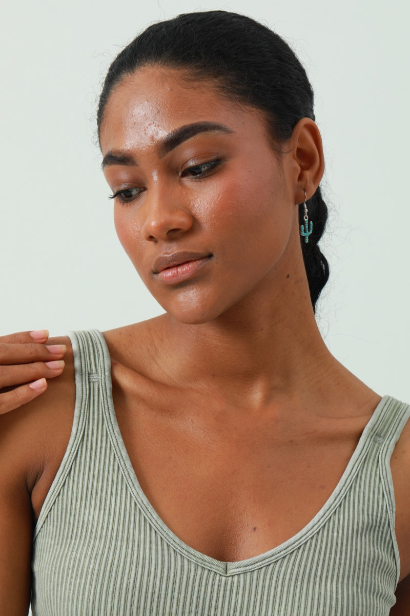 Turquoise Cactus Drop Earrings - Bohemian Desert Style 🌵 Leto Collection