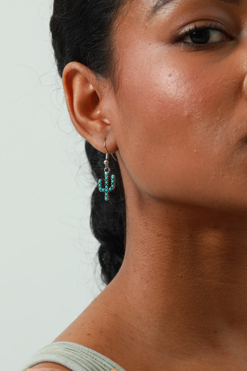 Turquoise Cactus Drop Earrings - Bohemian Desert Style 🌵 Leto Collection