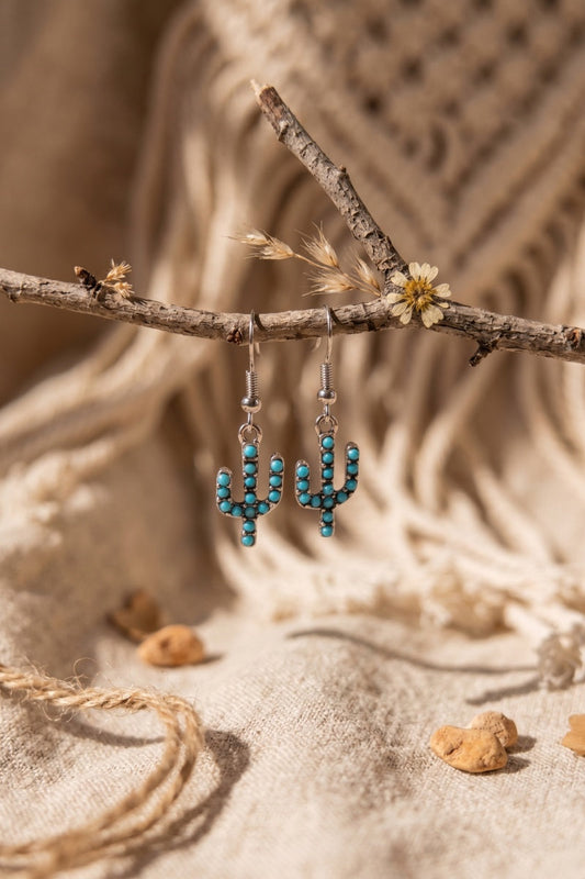 Turquoise Cactus Drop Earrings - Bohemian Desert Style 🌵 Leto Collection