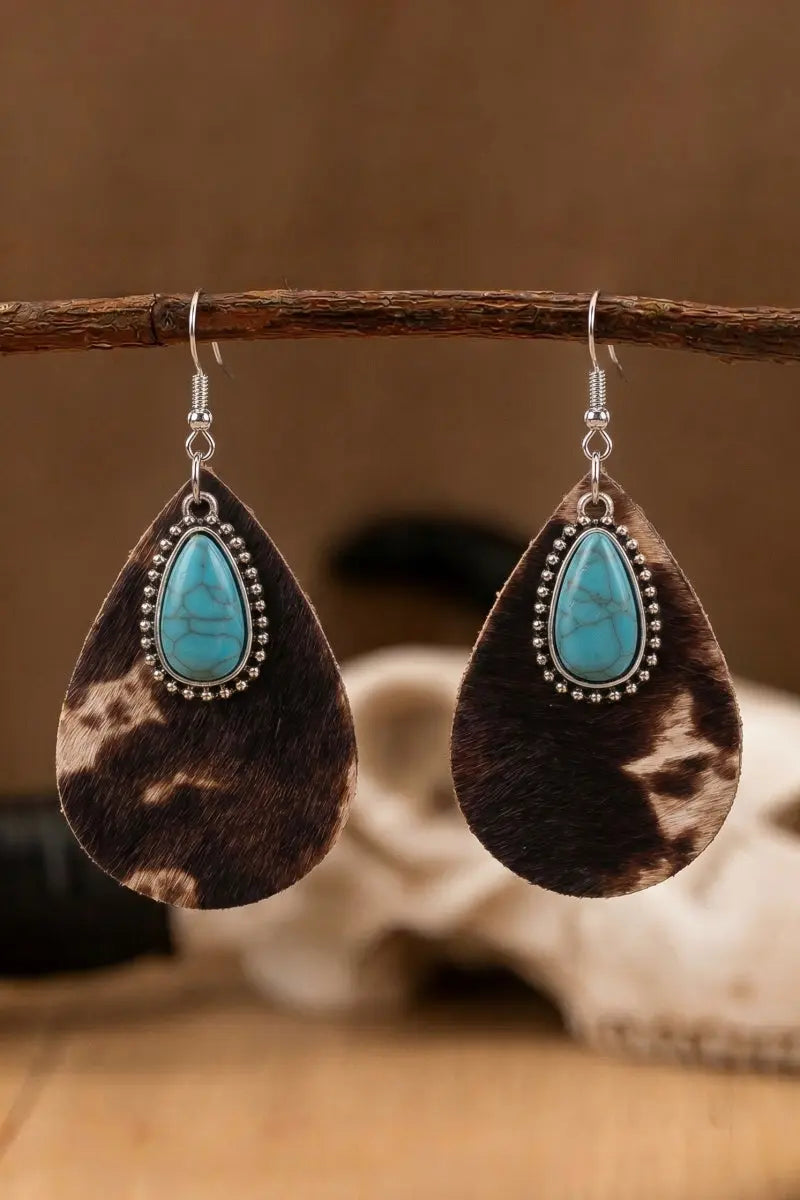 Boho Teardrop Turquoise Leather Drop Earrings Leto Collection