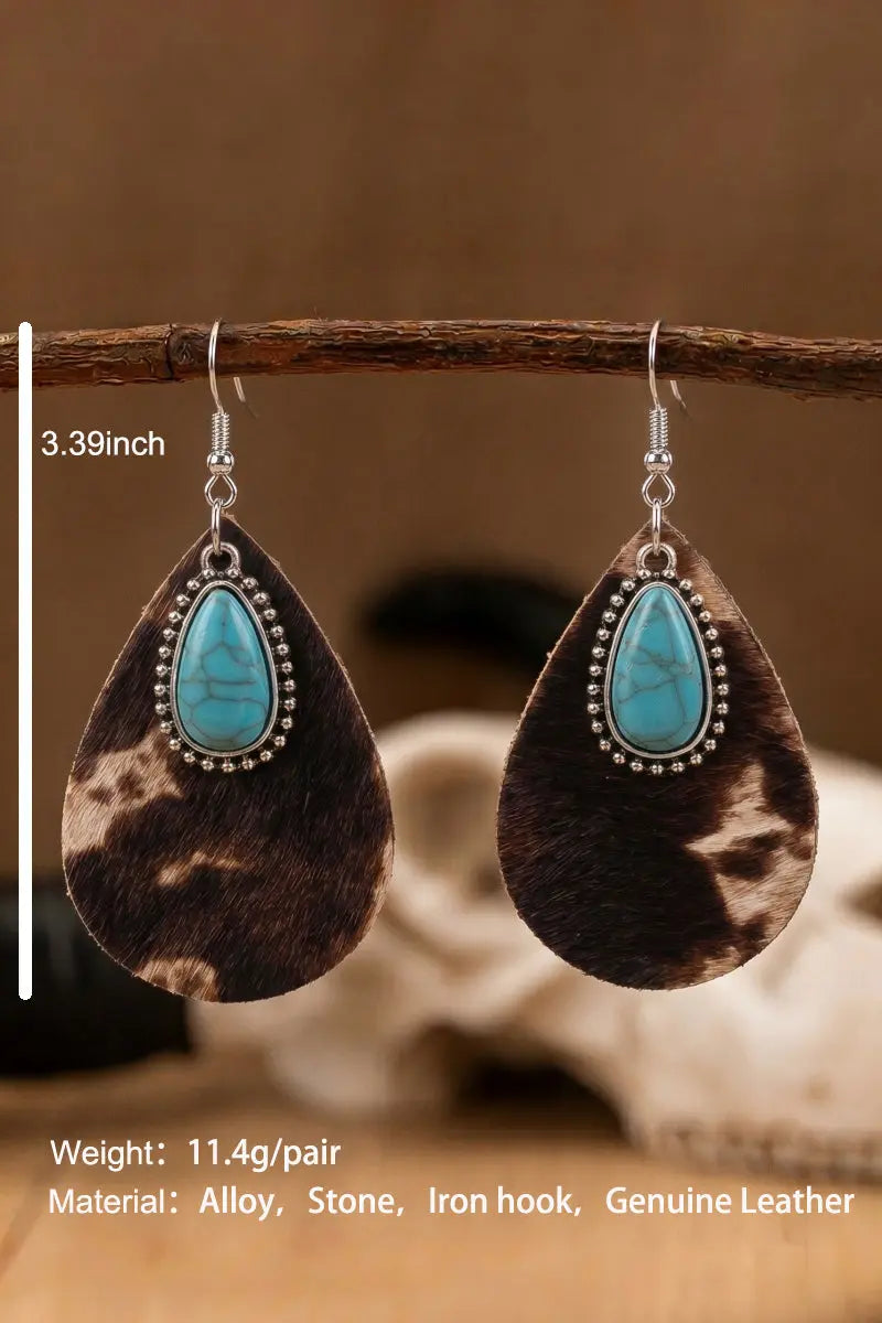 Boho Teardrop Turquoise Leather Drop Earrings Leto Collection