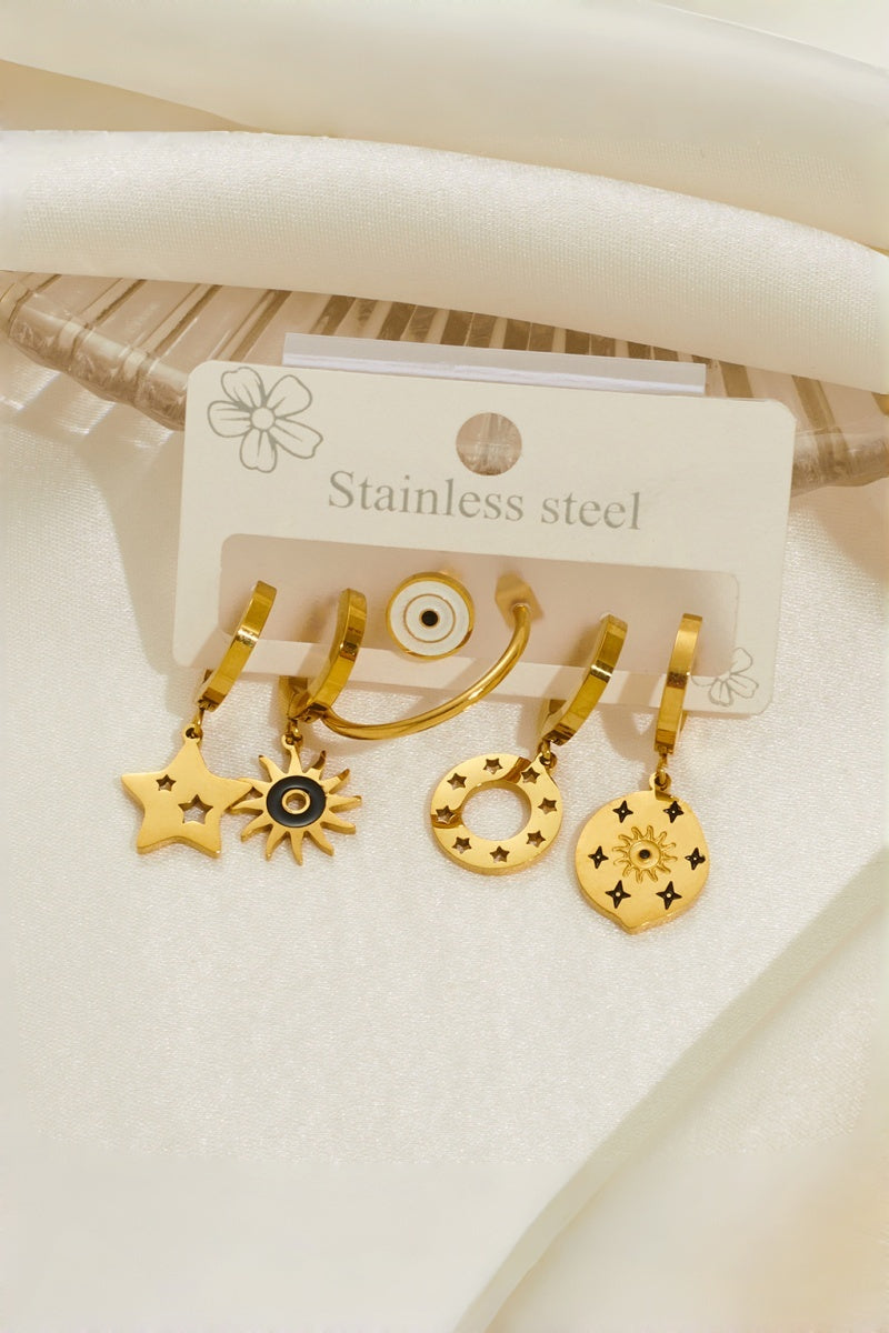 3 Pairs Gold Evil Eye Star Sun Stainless Steel Earring Set Leto Collection