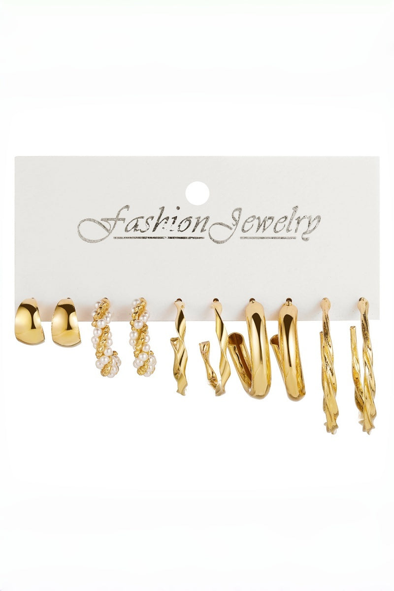 Women Assorted Gold Pearl Hoop Earrings 5 Pairs Set Leto Collection